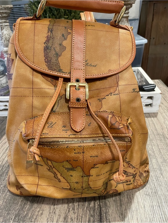 Alviero Martini Other - Alviero Martini Tan Map-Print Leather Backpack with Gold Hardware